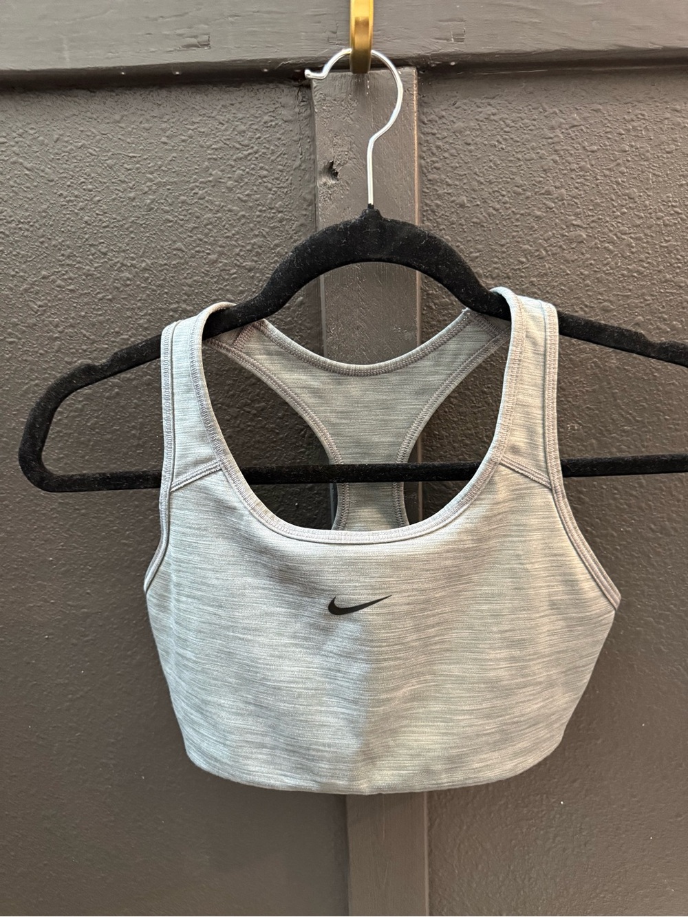 Nike Light Grey Racerback Sports Bra with Black Swoosh